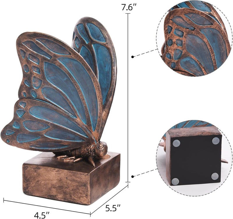 Kakizzy Vintage Blue Butterfly Bookends,Resin Book Ends for Shelves,Heavy Duty Decorative Bookends,Creative Book Stopper Holder Decor for Desk Home Office,Shelf Decoration,Gifts for Mother's Day - Image 3